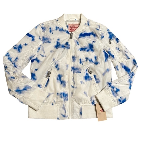 Levi's Bomber Jacket Melanie in Tie Dye Blue & White size Small NWT - Picture 3 of 10
